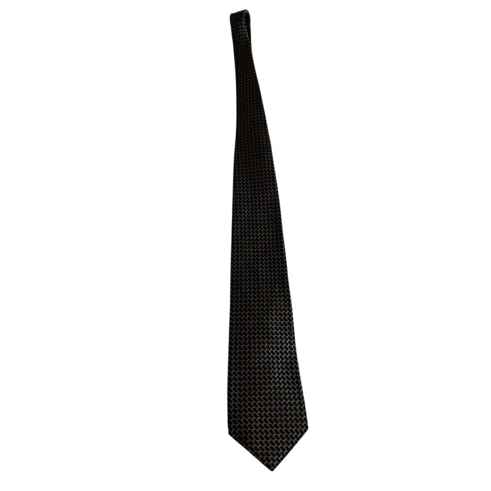 Lauren Ralph Lauren luxury 100% silk navy and gold patterned tie - Picture 5 of 11